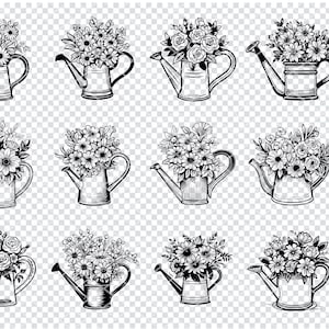arrosoir avec fleurs Svg, arrosoir avec fleurs fichiers Svg pour Cricut, arrosoir floral clipart, fichiers découpés au laser