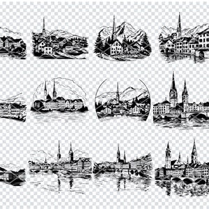 ZURICH SWITZERLAND SVG, Zurich Swiss Svg Files For Cricut, Limmat River Lake Town Clipart, Laser Cut Files