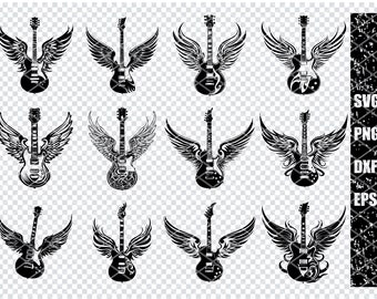 WINGED ELECTRIC GUITAR Svg, Guitar With Wings Svg Files For Cricut, Celestial Guitar Music Clipart, Laser Cut Files