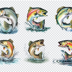Jumping Trout Watercolor Illustration, Fishing Art Print, Freshwater Fish Wall Decor, Angler Gift, Digital Download, Large File