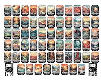 USA NATIONAL PARKS, Alle 63 Nationalparks SVG-Schnittdateien, Amerikanische Nationalparks Lasergravur Dateien