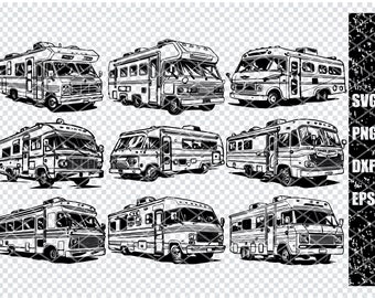 CAMPER CARAVAN SVG, Camper Clipart, Camping Svg, Camper Svg Cortar archivos para Cricut, Montaña Svg
