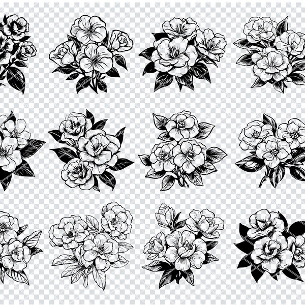 GARDENIA FLOWER BLOOMS Svg, Gardenia Bouquet Svg Files For Cricut, Floral Gardenia Clipart, Laser Cut Files