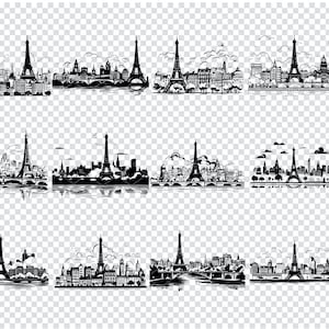 PARIS SKYLINE SVG, Fichiers SVG paysage de Paris pour Cricut, Paysage urbain de Paris, Fichiers découpés au laser