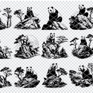 GIANT PANDA SCENE Svg, Panda op berg Svg-bestanden voor Cricut, Giant Panda Bear Clipart, Laser Cut-bestanden