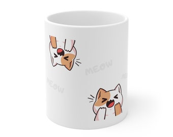 Cute Cat Meow Ceramic Coffee Cups Mugs 11oz 325ml