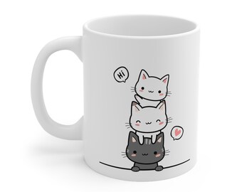 Cute Cats Saying Hi Ceramic Coffee Cups Mugs 11oz 325ml