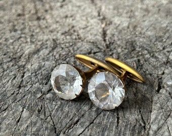 Vintage Gold Plated Cufflinks: USSR, Rhinestone Rock Crystal