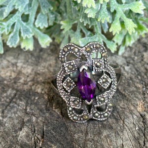 Sterling Silver 925 amethyst ring purple stone women&#39;s jewelry Jewelry Vintage Style Elegant Gift