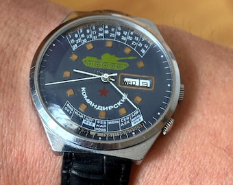 Vintage Raketa Watch – USSR Calendar Wristwatch Collectors Gift