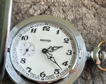 vintage pocket watch USSR MOLNIA hunting style Deer Roe mechanical