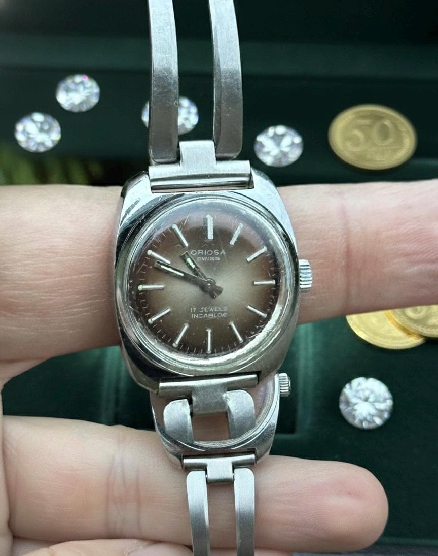 VINTAGE ORIOSA Date 21 Jewels Ladies Automatic Watch Steel Black Works Perfectly Vintage Oriosa Mechanical Watch | Black Dial Watch for  main image 2