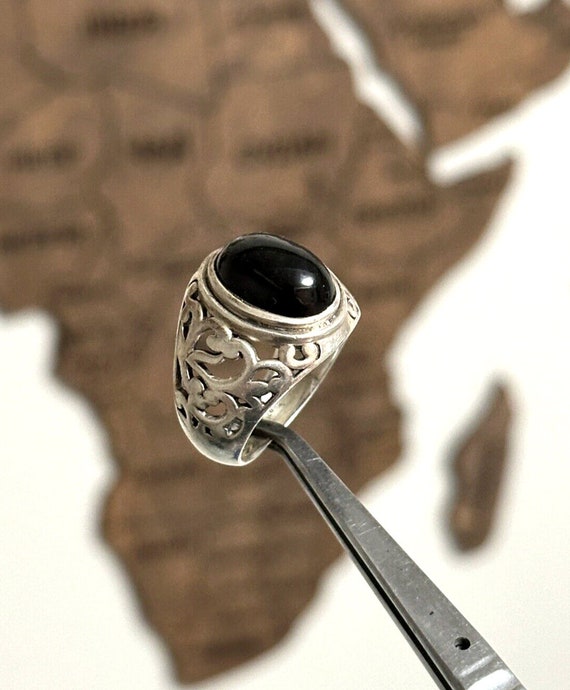 Vintage Ring Sterling Silver black onyx stone Jew… - image 9