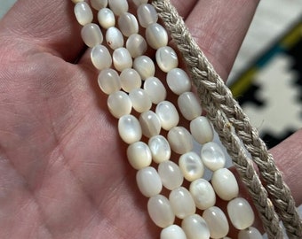 vintage necklace mother of pearl beads balamut linen thread - 88 grams
