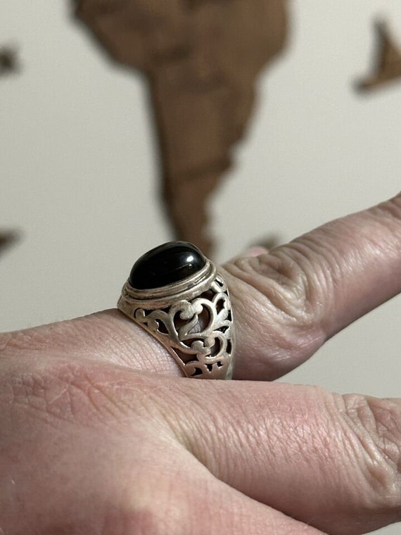 Vintage Ring Sterling Silver black onyx stone Jew… - image 5