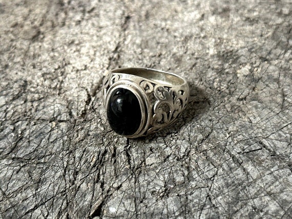Vintage Ring Sterling Silver black onyx stone Jew… - image 2