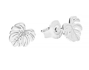 Monstera leaves earrings. 925 sterling silver earrings. Dainty nature earrings. Gift for her. Plant jewellery. 24k gold. Nature jewelry.