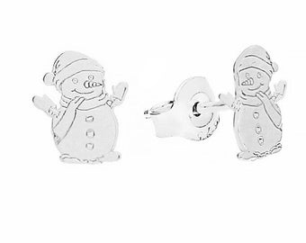Snowman earrings. 925 sterling silver earrings. Christmas gift. Dainty stud earrings. Gift for her. Winter jewellery. 24k gold. Cute jewels.