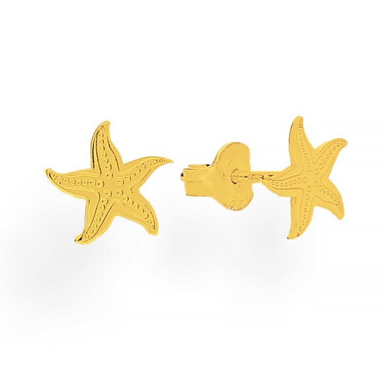 Starfish earrings. 925 sterling silver earrings. Dainty nature earrings. Birthday gift for her. Sea jewellery. 24k gold. Nature jewelry.