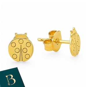 Brincos de joaninha. Brincos em prata de lei 925. Presente de aniversário. Brincos de pino. Presente para ela. Joias de primavera. Ouro 24k. Joaninha.