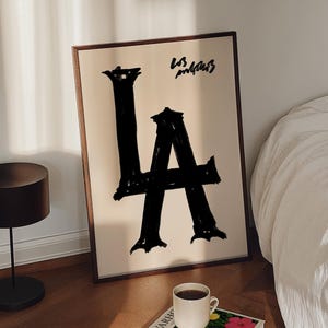 Los Angeles LA typografischer Druck, schwarz-weiße Wandkunst (Digitaler Download)