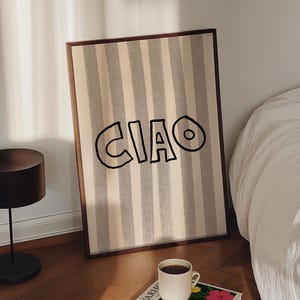 Ciao Stripe Print, Italian Quote, Neutral Wall Art, Bold Print, Cute Print, Modern Wall Art, Typographic, Gallery Wall, Digital Download
