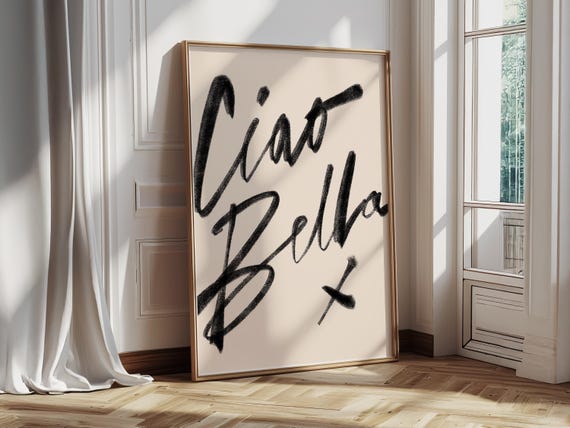 Ciao Bella Print, Italian Quote, Modern Black & White Kitchen Wall Art (Digital Download)
