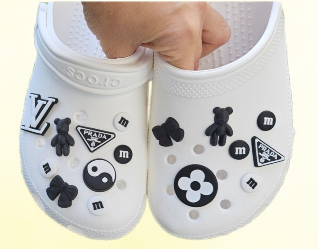 Black and White Cartoon Croc Charm Jibbitz Yin and Yang Bow Teddy Bear