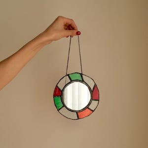 Miroir rond moderne géométrique en vitrail coloré - Miroir mural en verre coloré, décoration artistique unique pour la maison