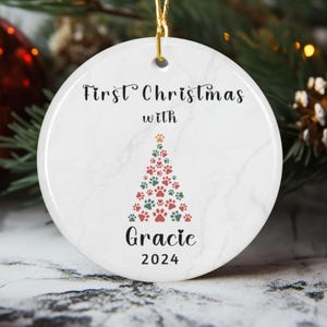Personalized Puppy&#39;s 1st Christmas Ornament, Dogs First Christmas Keepsake Ornament, Custom Gift for new dog owner or pet lover