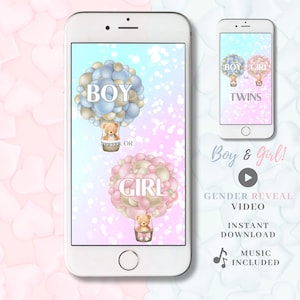 TWINS Girl Gender Reveal Video Pregnancy Announcement, Boy and Girl, Instant download