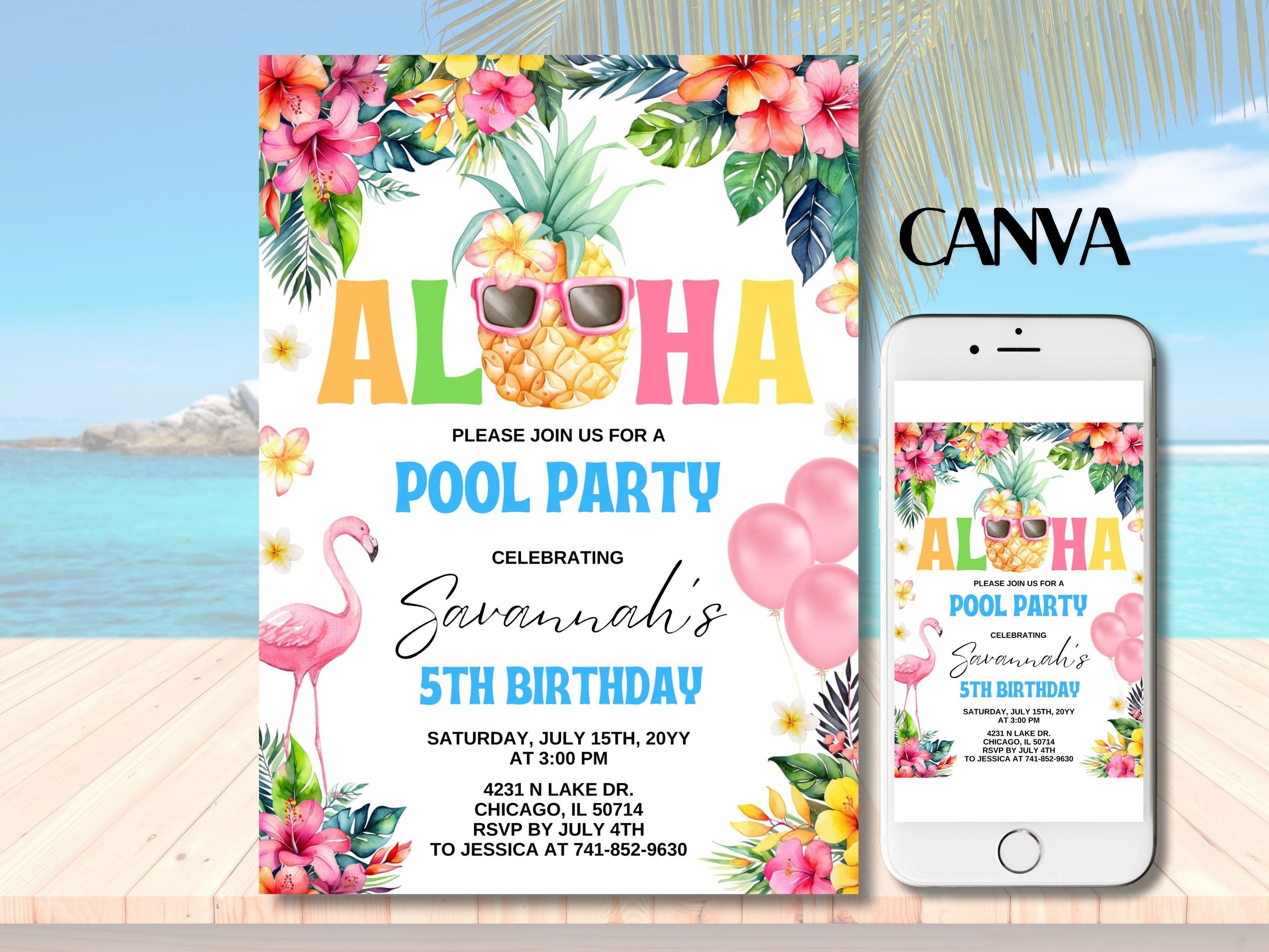 Aloha Pool Party Birthday Invitation, Editable Hawaiian Pool Party Aloha Pool Party Birthday Invitation, Editable Hawaiian Pool Party