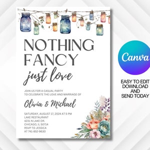 Nothing Fancy Just Love invitation, Editable template, Rustic wedding invitation, Canva