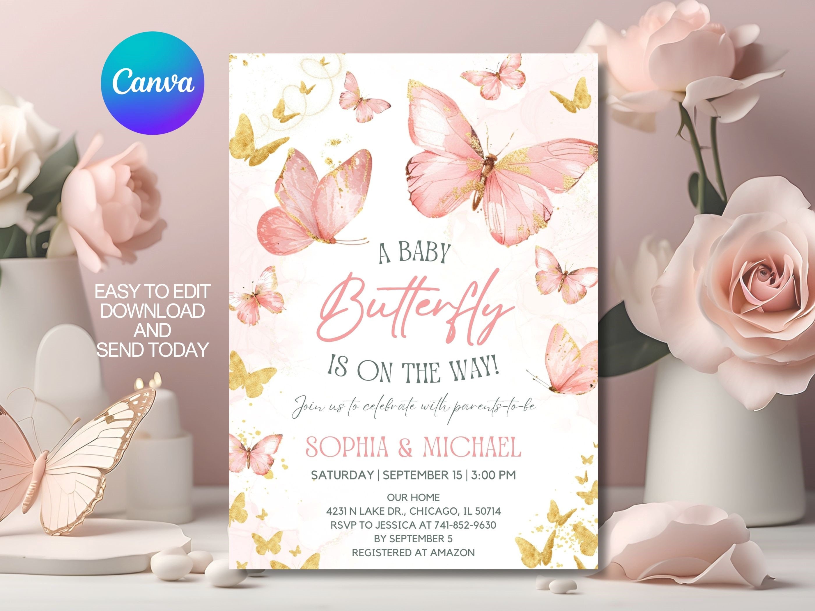 Editable Butterfly Baby Shower Invitation, Invitation Template With ...