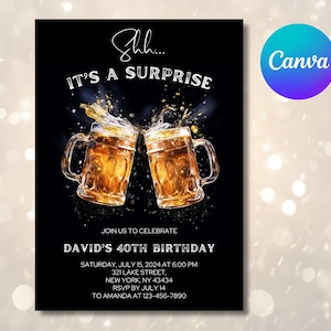 Surprise 40th Birthday Invitation: Beer Party Template (Canva, 5x7)