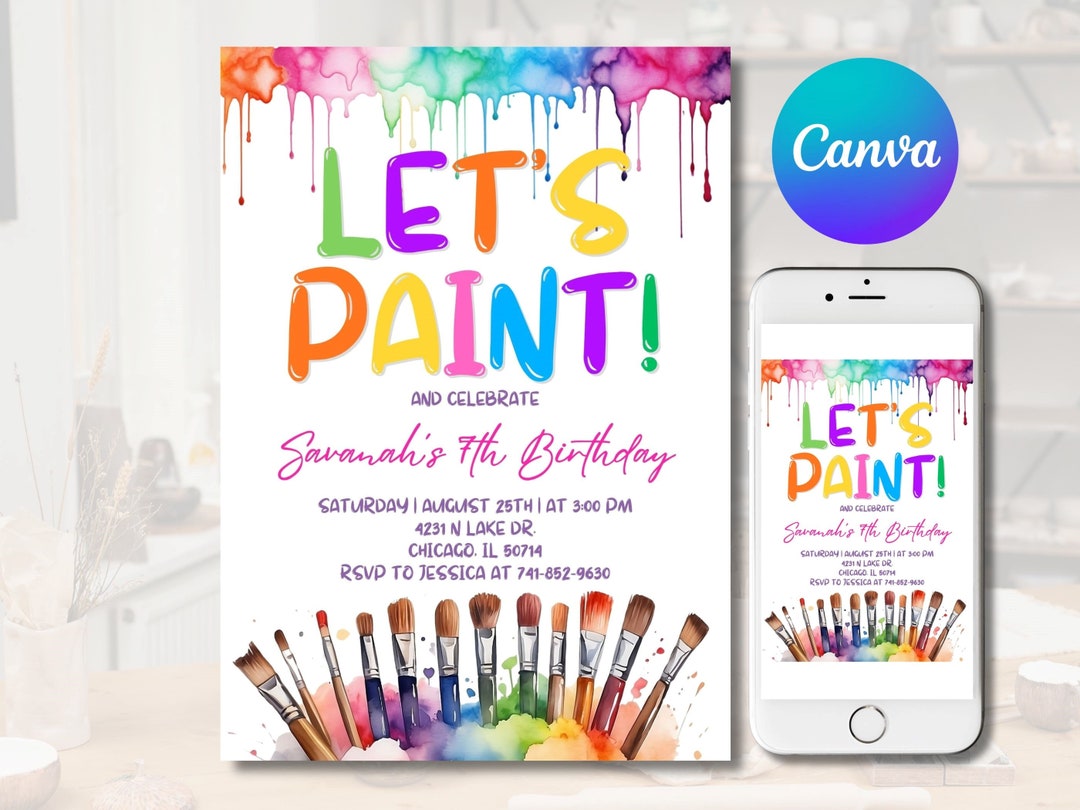Editable Art Painting Party Invitation, Painting Party Birthday Invite ...