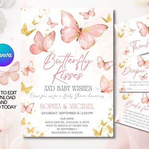Editable Butterfly Kisses Baby Shower Invitation Set, Invitation ...