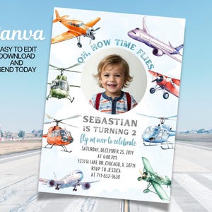 Invitation de fête d'anniversaire modifiable Time Flies, modèle d'invitation d'anniversaire d'avion, modèle de fête d'avion, imprimable, toile