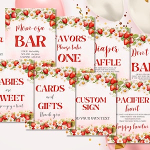Bearbeitbare Beere Sweet Baby Shower Dekoration Zeichen Bundle, Erdbeere Baby Shower Tisch Schilder 8x10, sofortiger Download, Canva