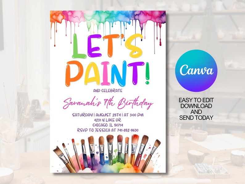 Editable Art Painting Party Invitation, Painting Party Birthday Invite ...