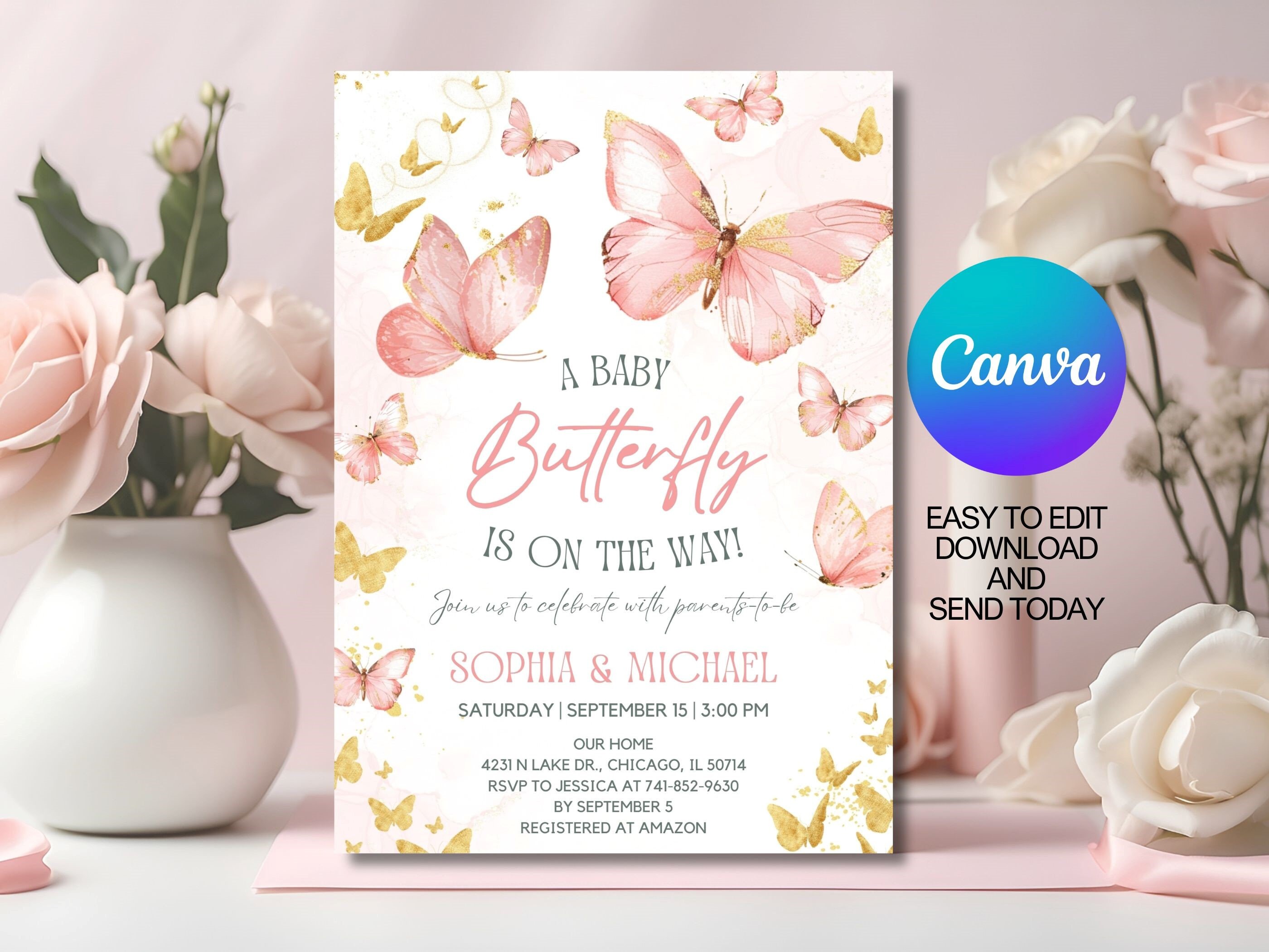 Editable Butterfly Baby Shower Invitation, Invitation Template With ...
