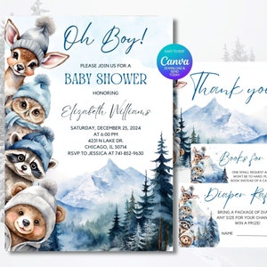 Oh Boy Let the Adventure Begin Baby Shower Invitation Set, Editable Invitation template, Printable, Canva