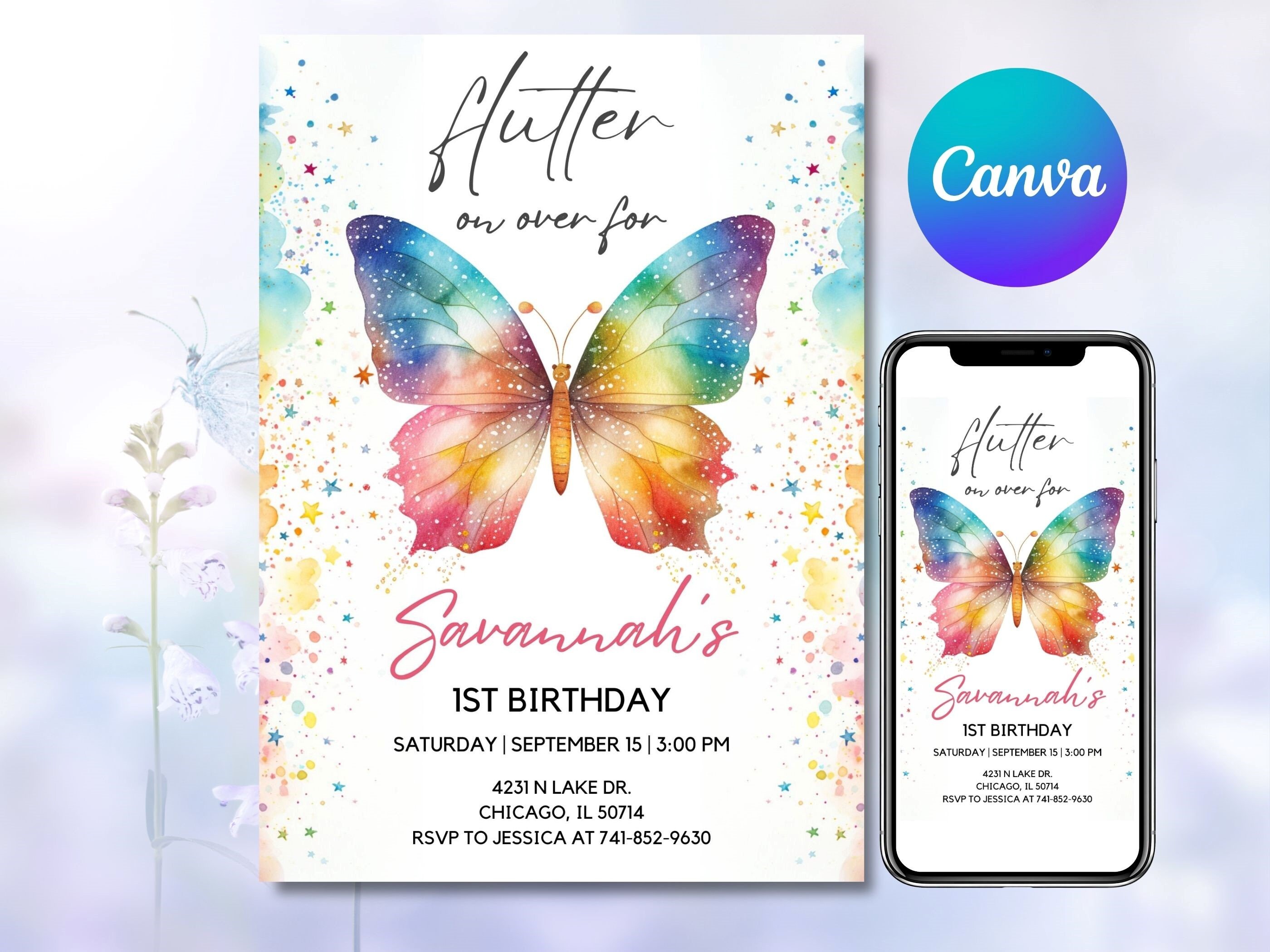 Butterfly Birthday Party Invitation Editable Template With - Etsy