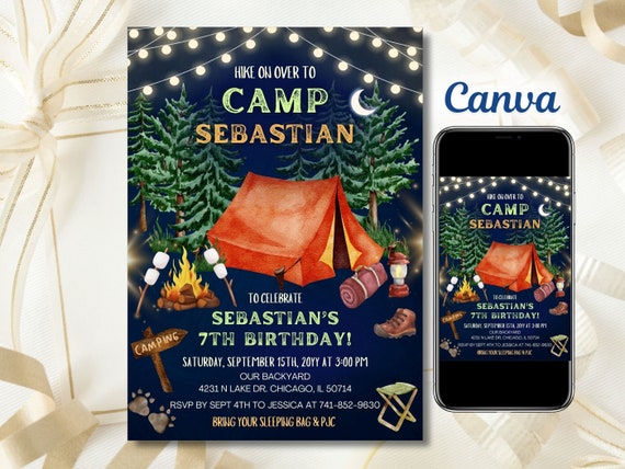 Camping Birthday Invitation: Adventure Forest Theme (Canva Template)