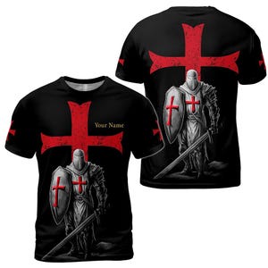 Templar Knight Crusader T-Shirt with Custom Name