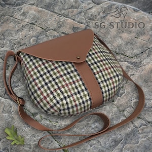 Sac à bandoulière cadeau fait main, sac à bandoulière en tweed et cuir, joli sac messager parfait pour les femmes, cadeau pour elle, sacoche personnalisée