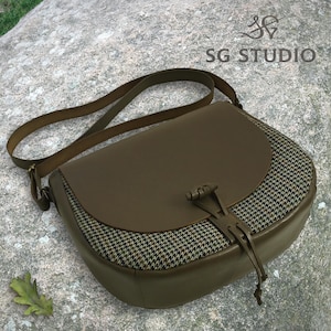 Sac à bandoulière, sac à bandoulière en tweed et cuir, sac messager fabriqué à la main, parfait pour les femmes, cadeau personnalisé pour elle, sacoche de selle personnalisée