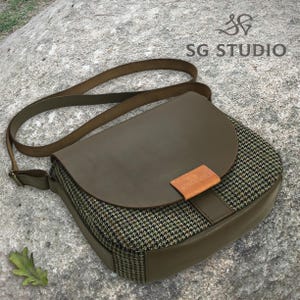 Sac messager, sac bandoulière en tweed et cuir, sac à bandoulière parfait pour les femmes dames, cadeau personnalisé, sacoche personnalisée, cadeau pour elle
