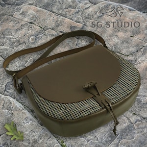 Sac à bandoulière cadeau fait main, sac à bandoulière en tweed et cuir, joli sac messager parfait pour les femmes et les femmes, cadeau pour elle, sacoche personnalisée