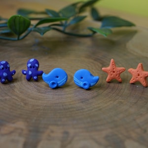 Sea Creature Ohrstecker Set von 3 handgefertigte Polymer Clay Ohrringe